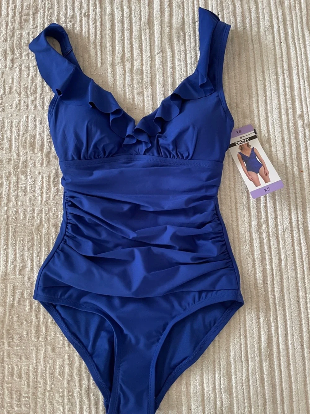 DKNY Girls' Cobalt Blue Ruffle One-Piece Swimsuit - Picture 5 of 6